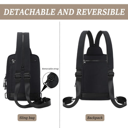 MYHOZEE Sling Bag Crossbody Backpack Purse - 2 in 1 Nylon Cross Body Bag Diaper with Wipes Pouch, Water Bottle Pocket