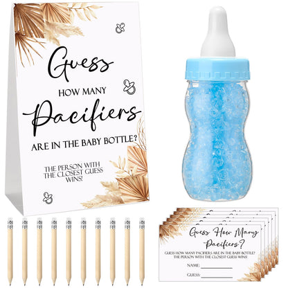 Roowest 512 Pcs Baby Shower Games Guess How Many Pacifiers Sign 100 Small Guessing Games 10 HB Pencils 750ml Milk Bottle 400 Acrylic Pacifiers Decoration for Guest Gender Reveal(Pink,Bear)