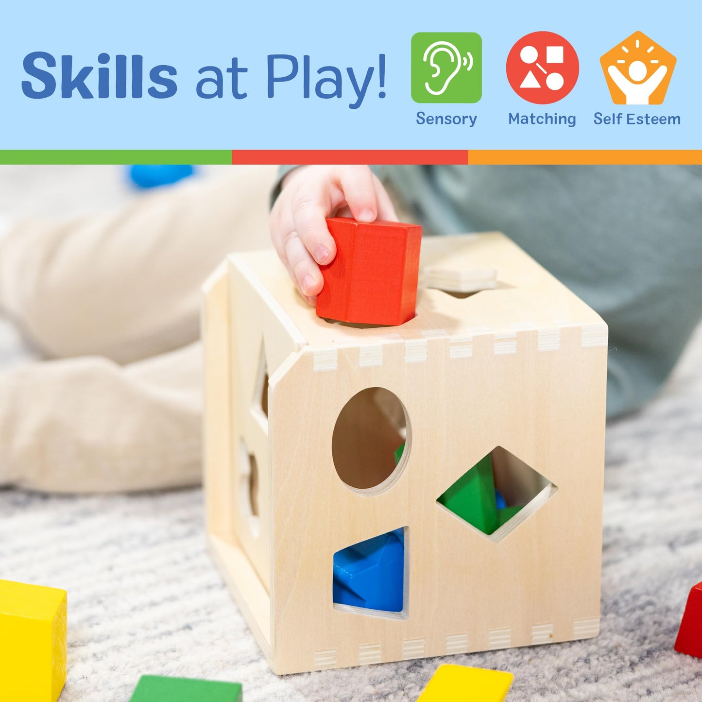 Melissa & Doug Shape Sorting Cube - Classic Wooden Toy With 12 Shapes Classic Kids Toys, Wooden Toddler Toys, Shape Sorter For Toddlers Ages 2+