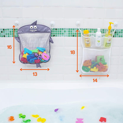 2 x Mesh Bath Toy Organizer + 8 Ultra Strong Hooks – The Perfect Bathtub Toy Holder & Bathroom or Shower Caddy – These Multi-use Net Bags Make Baby Bath Toy Storage Easy – For Kids & Toddlers