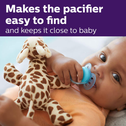 Philips AVENT Soothie Snuggle Pacifier Holder with Detachable Pacifier, 0m+, Giraffe, SCF347/01-1 Count (Pack of 1)