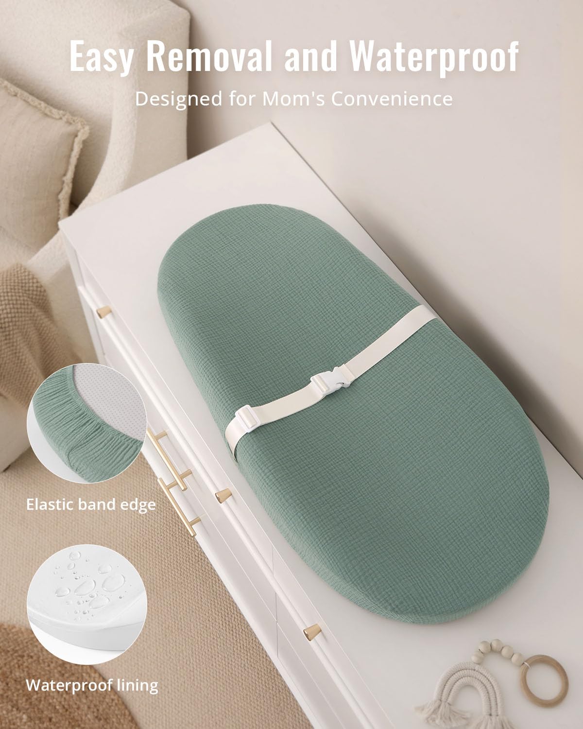 Blissful Diary Muslin Baby Changing Pad with Waterproof Lining Foam, Diaper Changing Table Pad with Cover for Dressers (Monstera, Avocado)
