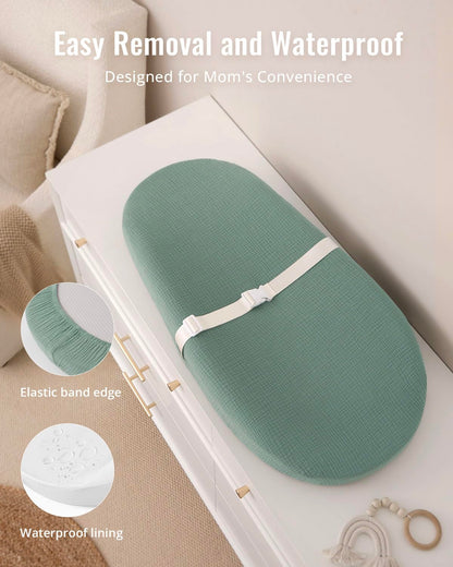 Blissful Diary Muslin Baby Changing Pad with Waterproof Lining Foam, Diaper Changing Table Pad with Cover for Dressers (Monstera, Avocado)