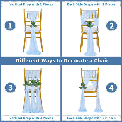 QueenDream Light Blue Sashes Chair Aisle Decorations: 24 Pack Baby Shower Chair Cover 8FT Long Tulle Draping Fabric Wedding Reception Church