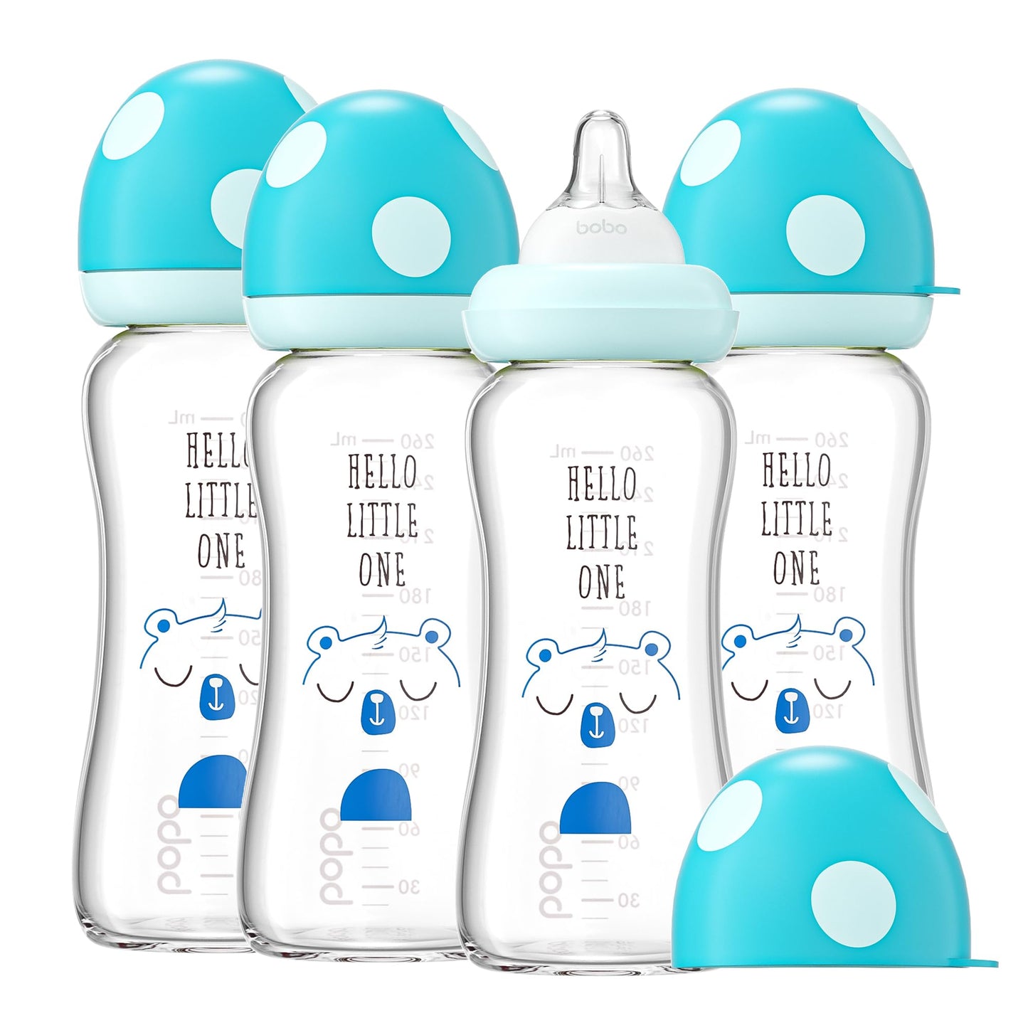 YOHKOH Natural Glass Baby Bottle with Natural Response Nipple, Newborn Anti-Colic Baby Bottles, Wide Neck Mushroom Cap Baby Bottle, Clear (8.8ounce (Pack of 4), Multicolour1)