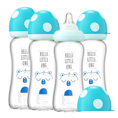 YOHKOH Natural Glass Baby Bottle with Natural Response Nipple, Newborn Anti-Colic Baby Bottles, Wide Neck Mushroom Cap Baby Bottle, Clear (8.8ounce (Pack of 4), Multicolour1)