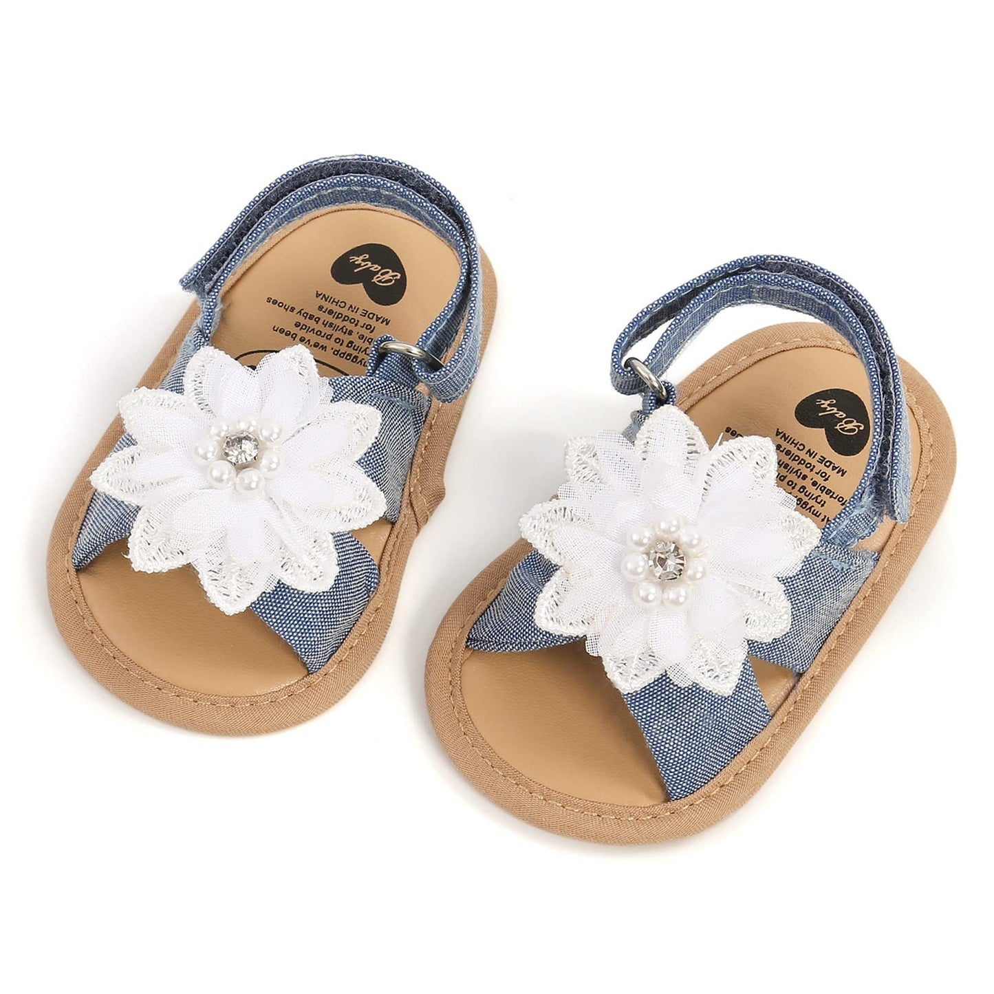 Baby Girls Princess Sandals, Big Rhinestone Flower Open Totes Anti-Skid Soft Sole Walking Shoes, Ankle Stick-On Summer Foot Wear
