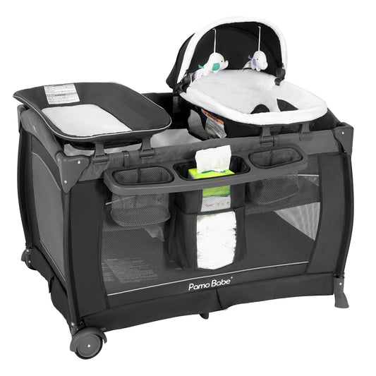 Pamo Babe Portable Playpen Foldable Playard for Baby and Toddler Mattress, Changing Table for Newborn Portable Playard