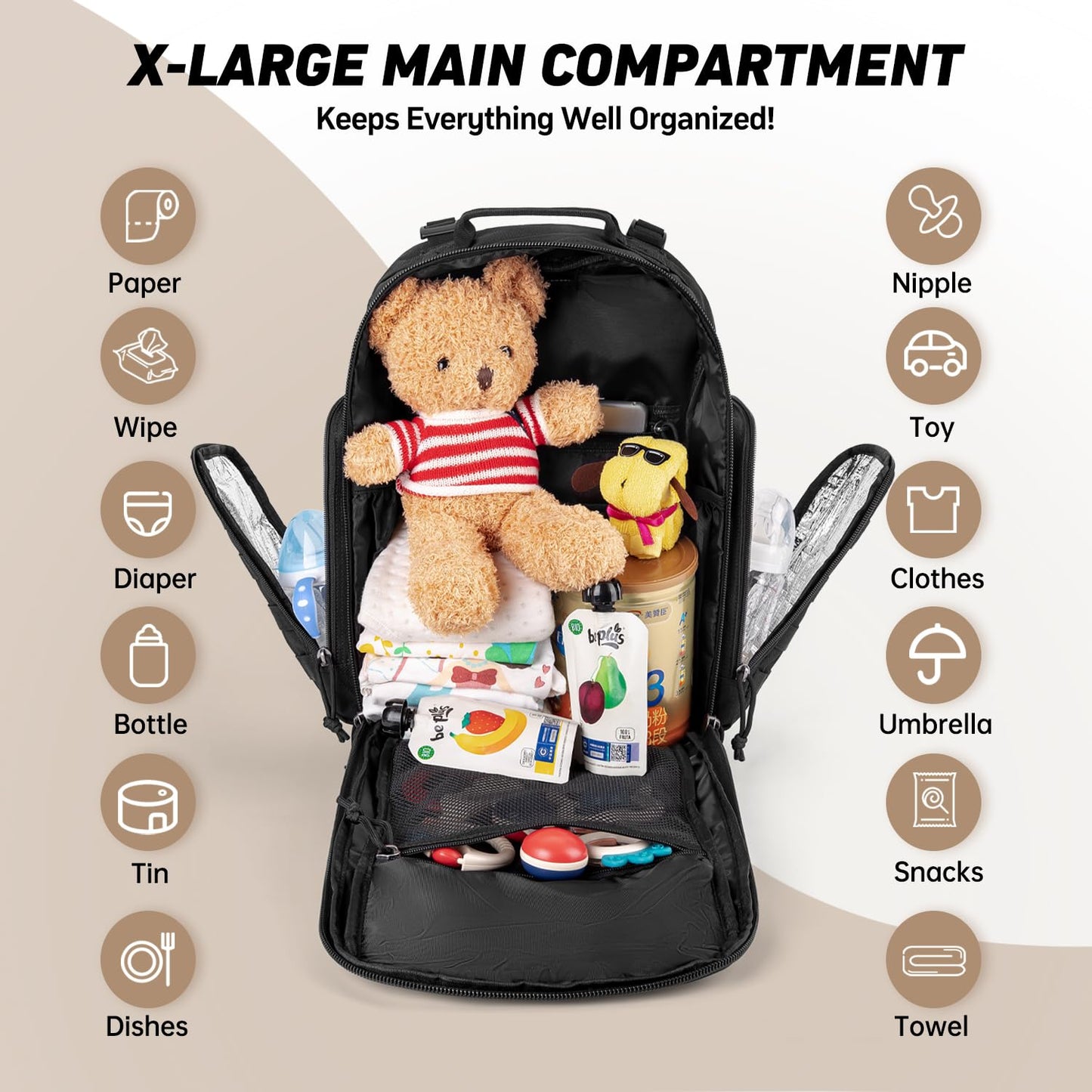SHARKMOUTH Diaper Bag Backpack for Dad and Mom, Military Molle diaper Pack with Insulated Bottle Holders and Wipe Pocket