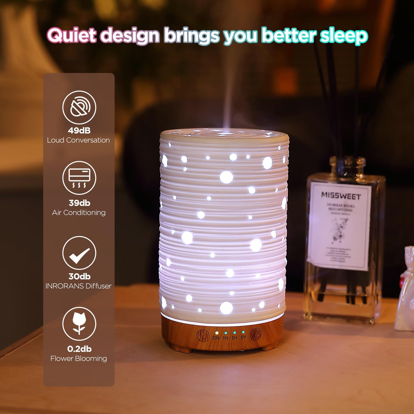 Essential Oil Diffuser Hand Blown Glass Aromatherapy Diffuser - Ultrasonic Cool Mist Scent Aroma Diffuser, Whisper Quiet with Auto Shut-Off, Timer Setting &7 Colors Night Light for Home