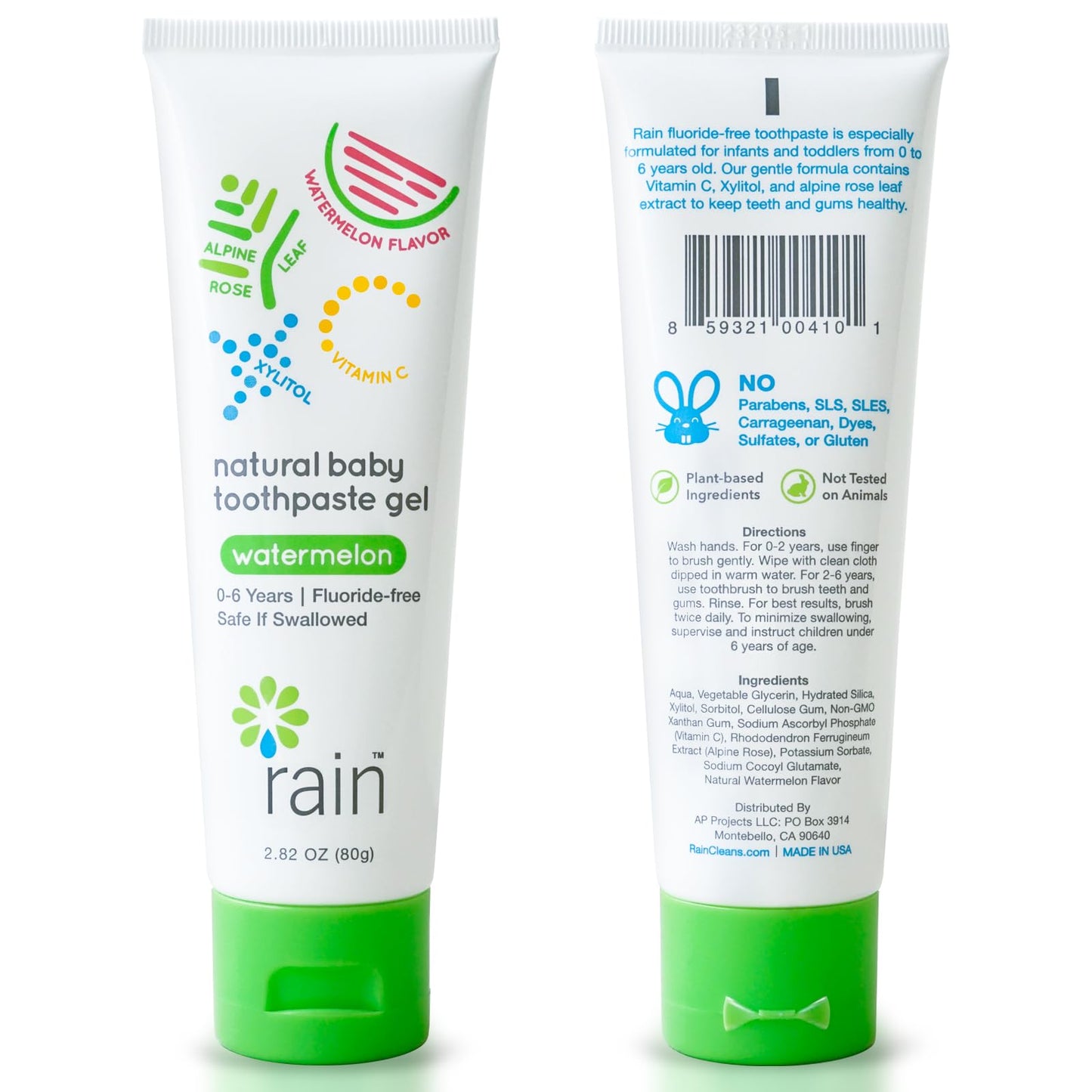 Baby Toothpaste 6 to 12 Months - Rain Fluoride Free Tooth Paste Gel for Infant Toddler Kids 0-6 Years and Up, Safe to Swallow, 2.8 Oz, Babies Training, Xylitol, Vitamin C, Vegan, SLS Free, Gluten Free