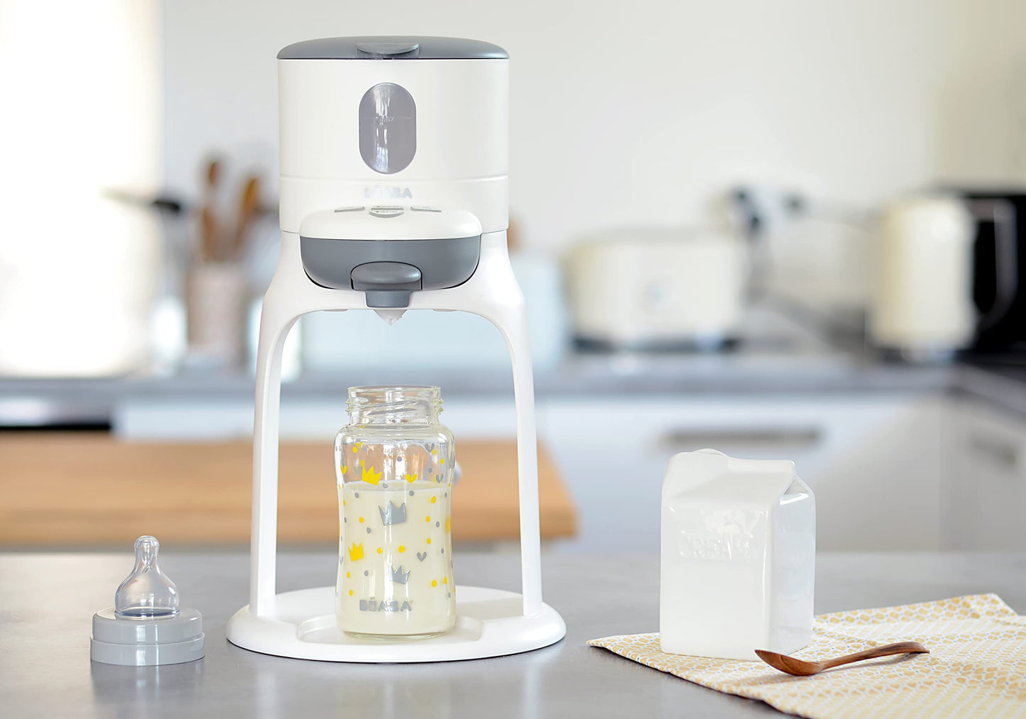 BEABA Bib'Expresso Fast Water Warmer, Formula Maker Preps Bottle in 30 Secs, Quickly Dispenses Warm Water for Baby Bottle, Also a Baby Food Warmer, Midnight
