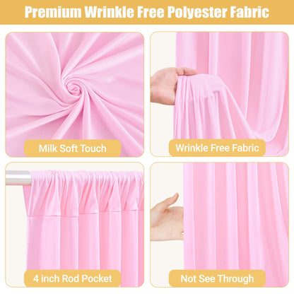 10x10ft Pink Backdrop Curtain with Lights String for Parties Wedding Wrinkle Free Soft Curtains Photo Backdrop Drapes for Girls Birthday Baby Shower Background Decorations 5x10ft, 2 Panels