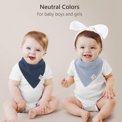 Bearmoss Muslin Baby Bibs 8 Pack Soft Bandana Bibs for Drooling & Teething, Absorbent Burp Cloths with Adjustable Snaps