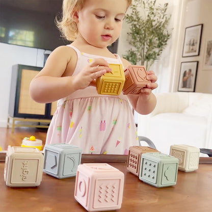 Baby Blocks Stacking for Babies Silicone Soft Building Blocks Teethers Montessori Toys for Babies Education Toys for Toddler Baby 8 PCS-Gentle
