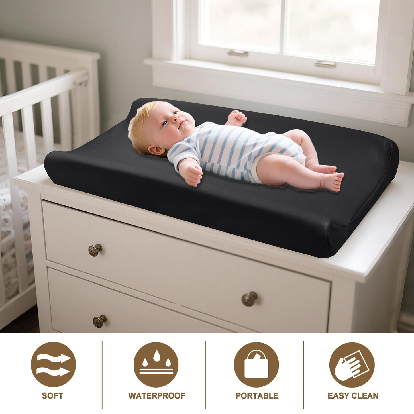 Owlowla Changing Pad Cover,Waterproof Changing Pad Covers-Soft Leather Diaper Changing Table Cover,Fits Standard Changing Pads for Baby Boy Girl（Brown）