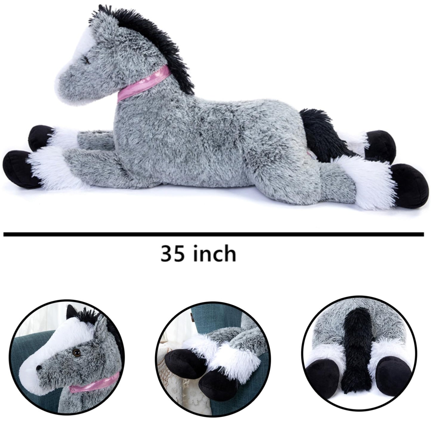 Tezituor Giant Stuffed Animal, 4ft Large Brown Pony Plush Toy, 47 inch Horse Plush Pillow Gift for Boys Girls