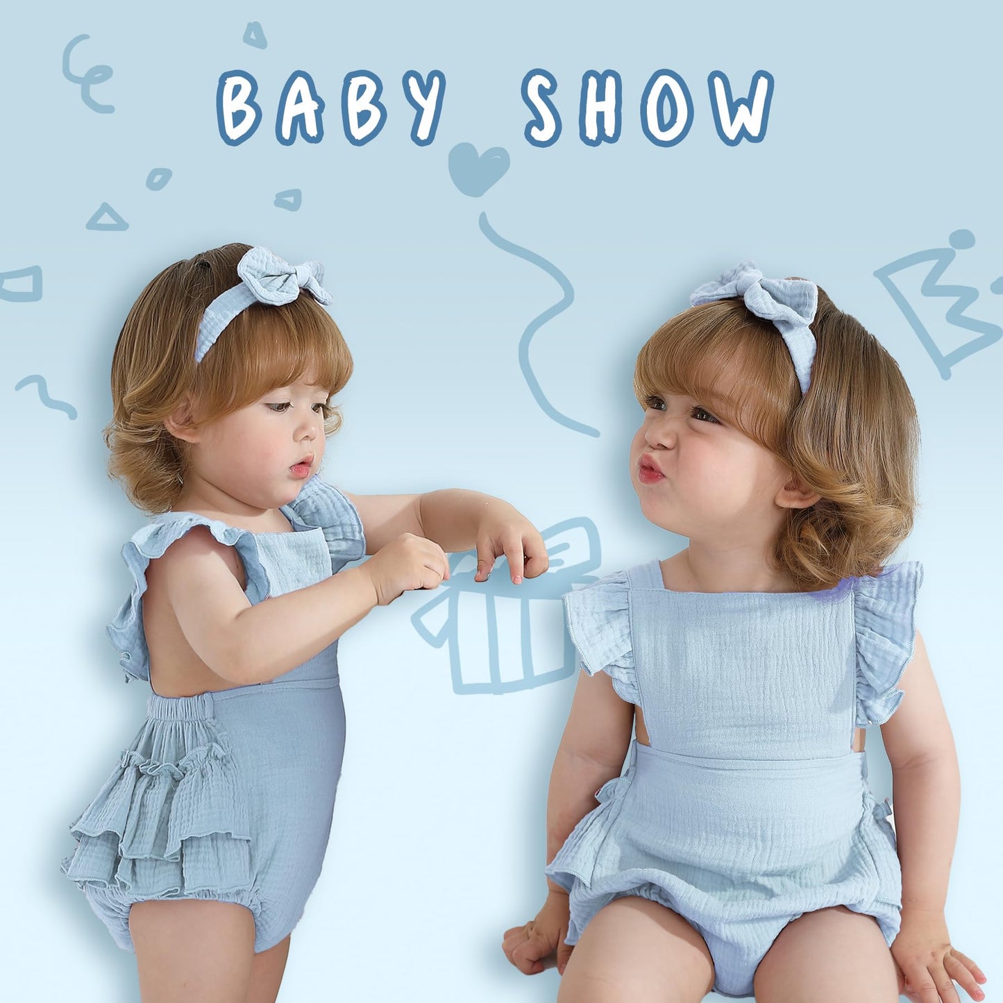 Happy Town Baby Girl Clothes Toddler Summer Linen Romper Sleeveless Ruffle Outfits Infant Girls Jumpsuit with Headband