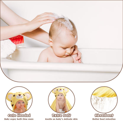 Hooded Baby Towels Boy for 0-6 Years, 50"x 32" Extra Large Toddler Bath Towels with Hood for Boys & Girls, 2-Pack Absorbent Thick Soft Gift for Kids Yellow Lion & Orange Monkey