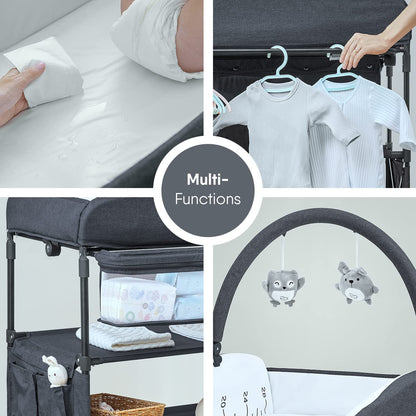 BabyBond Portable Baby Changing Table with 2 Storage Baskets, Foldable Changing Table Dresser Waterproof Diaper Changing Table Height Adjustable Changing Station for Infant and Newborn(Beige)