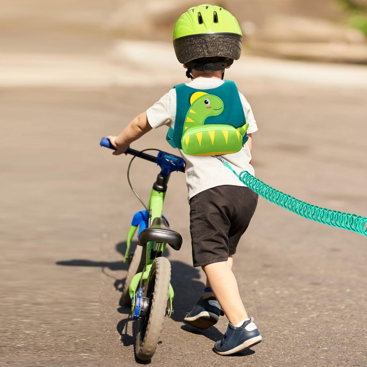 Accmor Toddler Harness with Leash, Cute Dinosaur Kids Harness + Anti Lost Wrist Link, Mini Child Harness Leash Wristband Strap Belt Protector for Baby Boys Girls to Outdoor Travel (Blue)