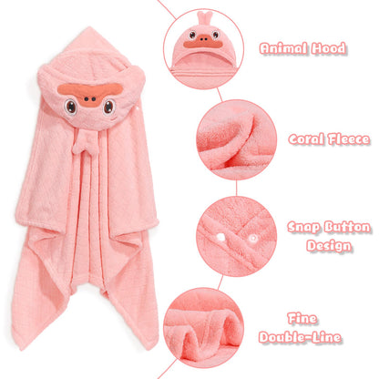 Hooded Baby Towels Boy for 0-6 Years, 50"x 32" Extra Large Toddler Bath Towels with Hood for Boys & Girls, 2-Pack Absorbent Thick Soft Gift for Kids Yellow Lion & Orange Monkey