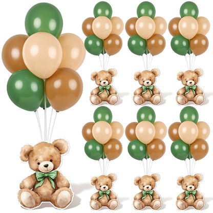 4 Sets Balloon Stand Kit for Table Bear Baby Shower Tables Centerpieces with Balloon Boy Baby Shower Decorations for Bear Theme Gender Reveal Birthday Party Table Decorations Supplies (Brown Bear, 4)