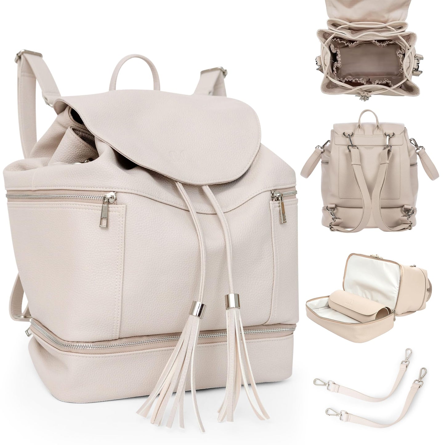 Citi Collective Journey Pearl Vegan Leather Diaper Bag Backpack | Elegant, Multifunctional, Travel Diaper Bag with Changing Pad, Stroller Straps & Insulated Bottle Pockets.