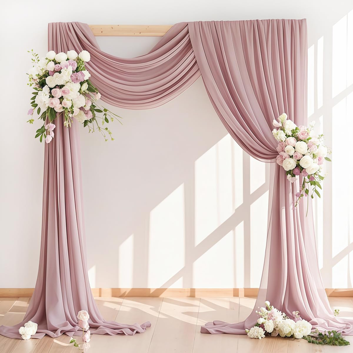Wedding Arch Draping Fabric 2 Panels 30'' x 18FT Sage Green Sheer Chiffon Arch Drapery for Bridal Shower Backdrop Outdoor Party Church Ceremony