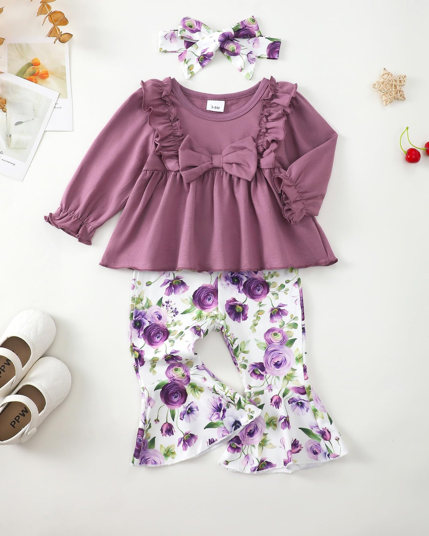 Toddler Baby Girl Clothes Fall/Winter Girls Outfits Ruffle Long Sleeve Tops Floral Flared Pants Girls' Clothing Sets