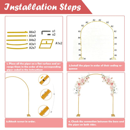 DDMY Wedding Backdrop Stand, 7.9 FT Thickened Metal Semicircular Square Base Arch, Portable Balloon Stand Kit for Ceremony, Birthday Party, Baby Shower, Christmas, New Year Decoration