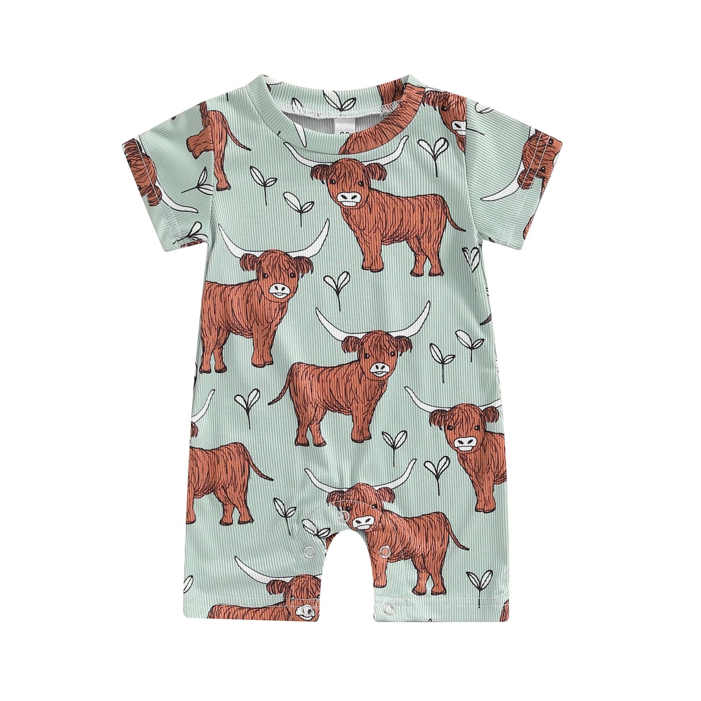 Gueuusu Country Baby Clothes Boy Girl Western Cow Print Short Sleeve Romper Bodysuit Ribbed One Piece Jumpsuit Summer Outfit