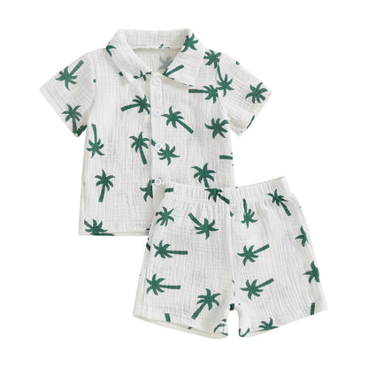 Baby Boys Clothes Set Toddler Infant Boys Button-down Shirt Tops + Cotton Gauze Shorts Summer Outfit 2PCS with Pockets
