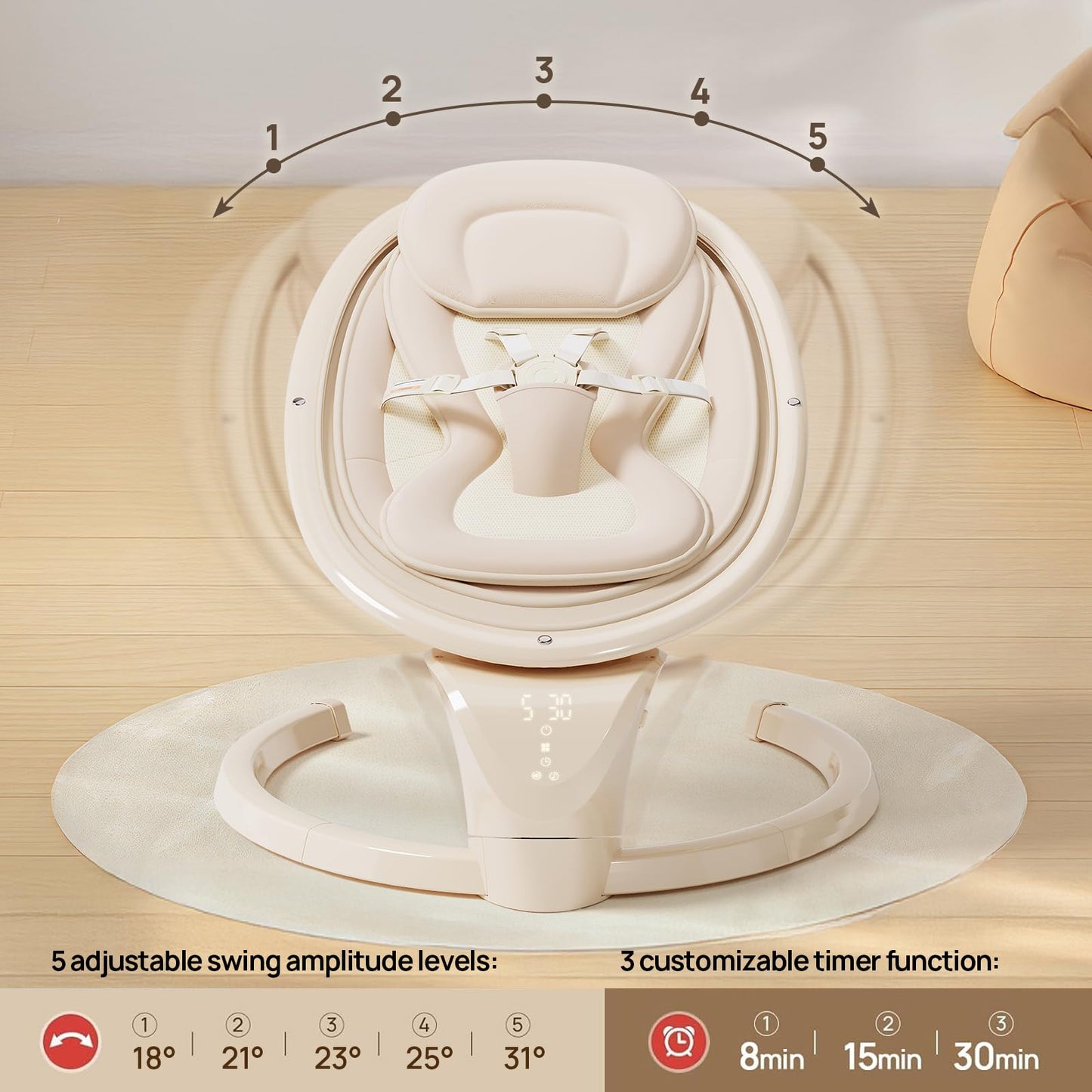 Baby Swings for Infants, Electric Infant Swing with Remote Control, Portable Baby Swing with 5-Point Harness, 5 Speeds, and 10 Preset Lullabies (Adapter Included)