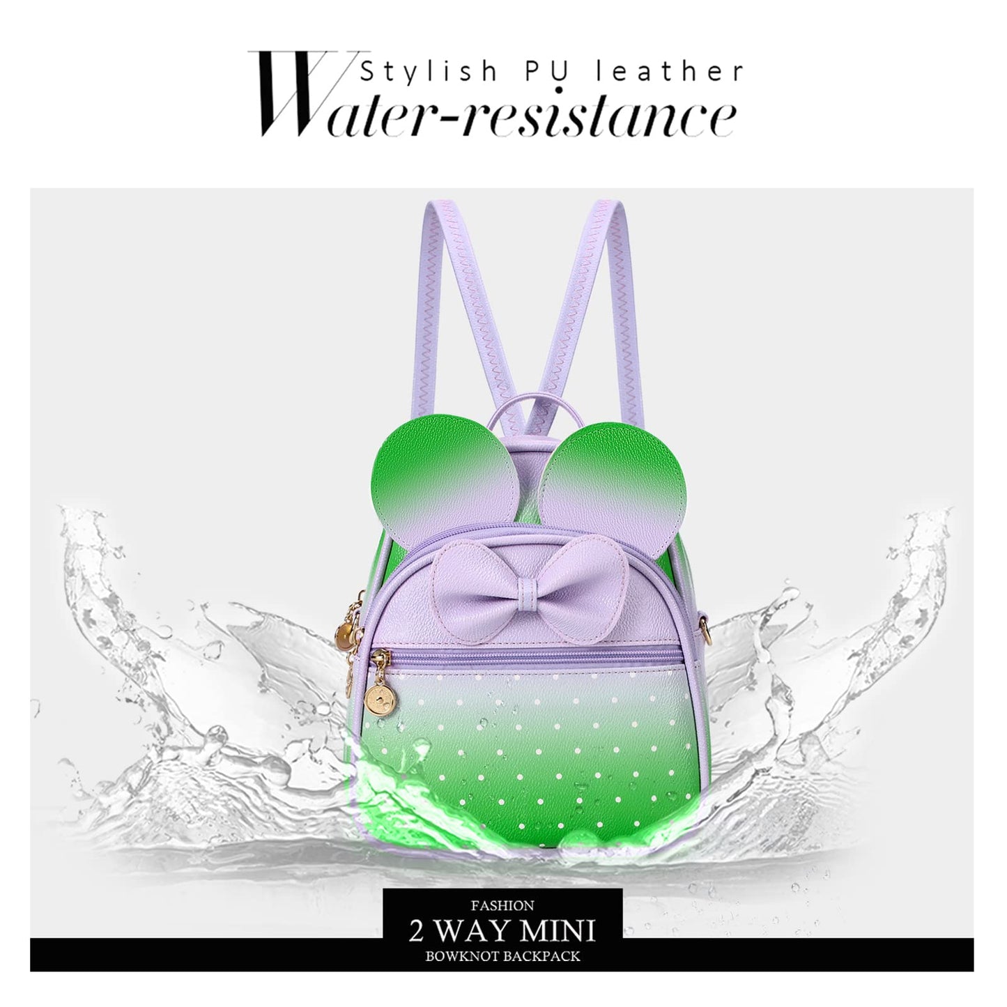 KL928 Girls Bowknot Polka Dot Cute Mini Backpack Small Daypacks Convertible Shoulder Bag Purse for Women