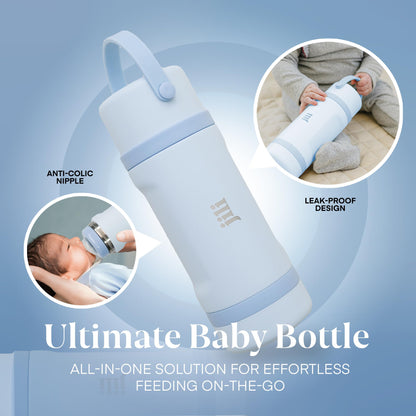 Jili All-in-One Baby Bottle, Insulated Stainless Steel Bottle with Formula Container, Anti-Colic Nipple, and Leak-Proof Lid, Baby Essentials for Travel, BPA and Phthalates-Free, Almond, 11 oz.