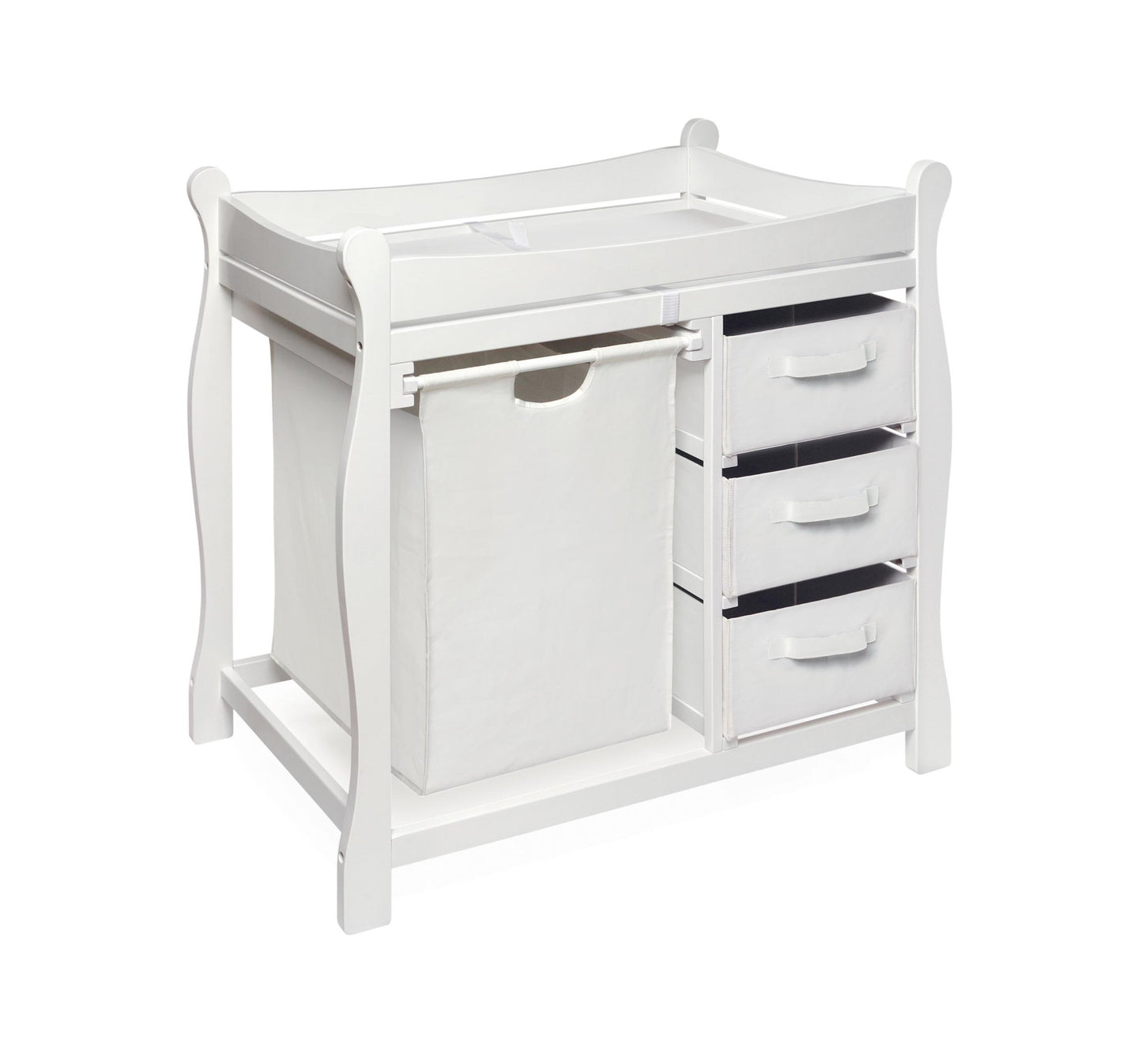 Badger Basket Sleigh Style Baby Changing Table with Laundry Hamper and 3 Storage Drawers - Espresso