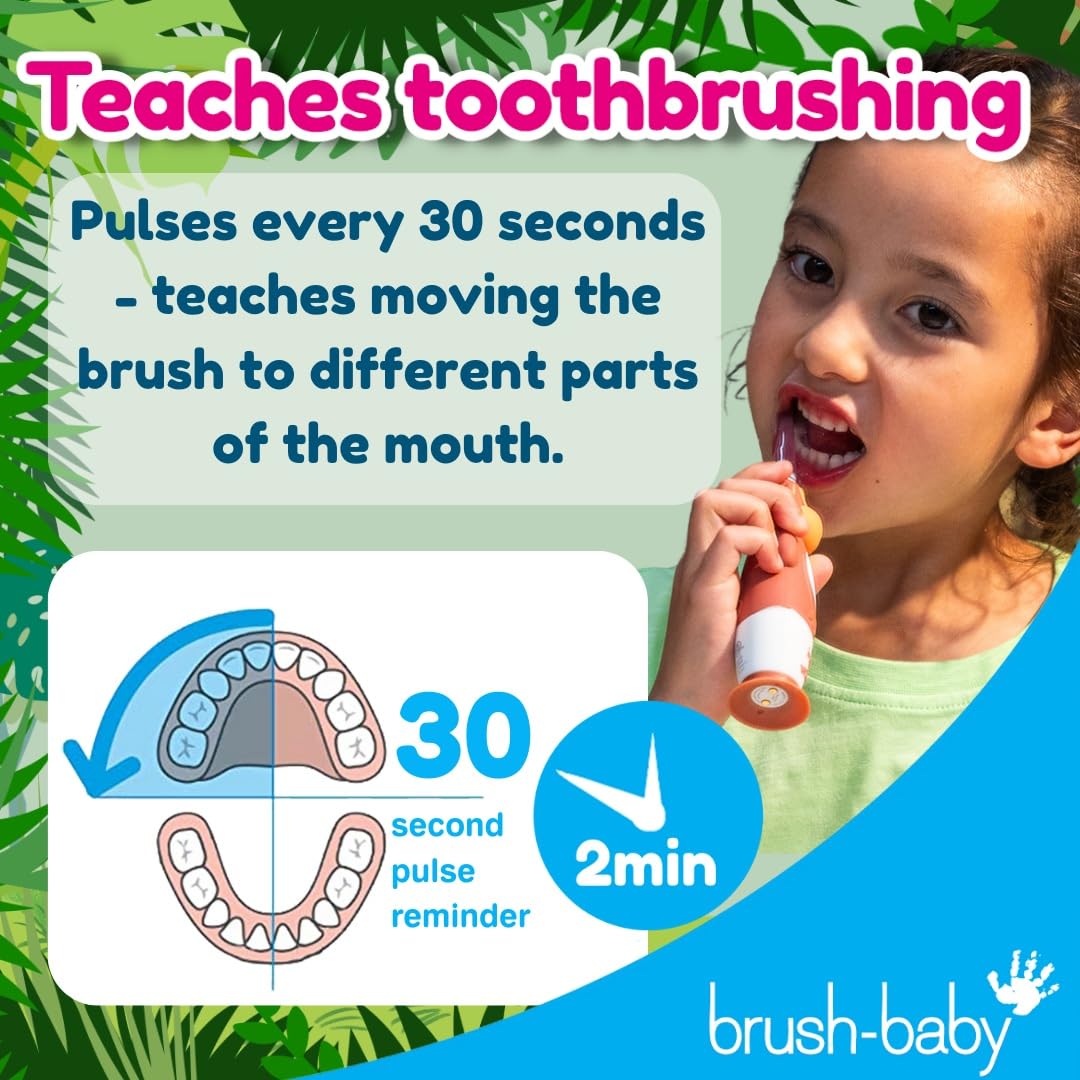 brush-baby WildOnes™ Rechargeable Kids Electric Toothbrush – Toby Tiger | Flashing Lights, 2-Min Timer, Waterproof, 3 Brush Heads | Toddler & Child Toothbrush Ages 0-10 | Soft Bristles