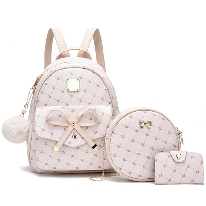 I IHAYNER Girls Bowknot 3-Pieces Fahsion Leather Backpack Backpack Purse for Women Rucksack for Ladies Shoulder Bag