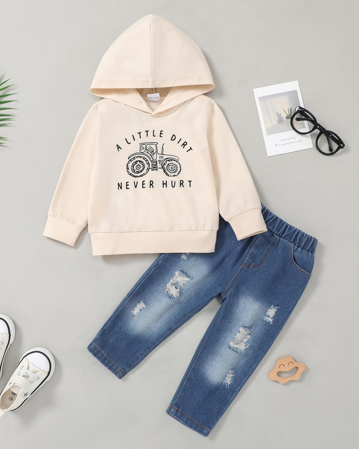 WESIDOM Baby Boy Clothes, Long Sleeve Printing Hoodie With Jeans Pants Outfits Set