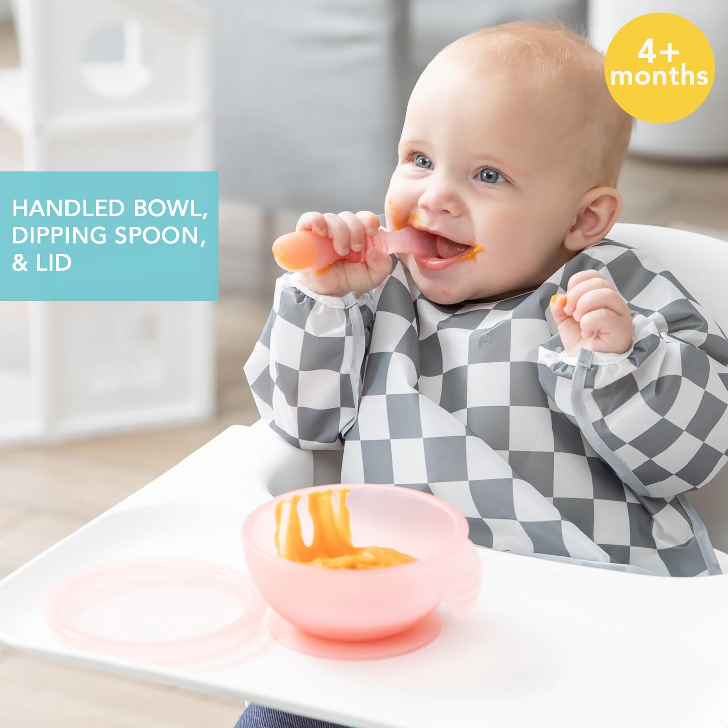 Bumkins Baby Bowls, Disney Minnie Mouse Silicone Baby Feeding Set, Suction Bowls for Baby and Toddler with Spoon, First Feeding Set, Platinum Silicone Bowl for Babies 4 Months