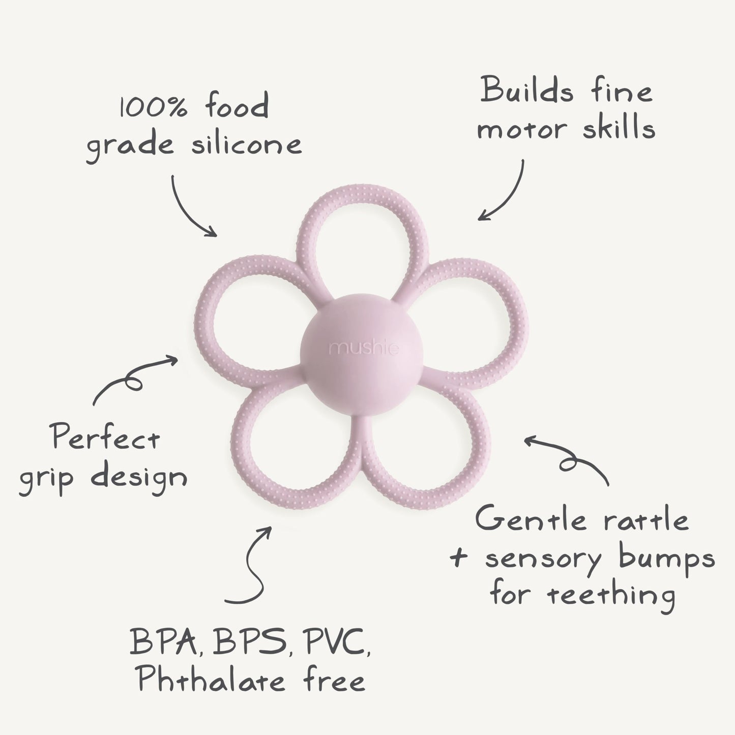 mushie Silicone Baby Daisy Rattle Teether Toy (Dusty Rose)