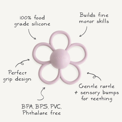 mushie Silicone Baby Daisy Rattle Teether Toy (Dusty Rose)