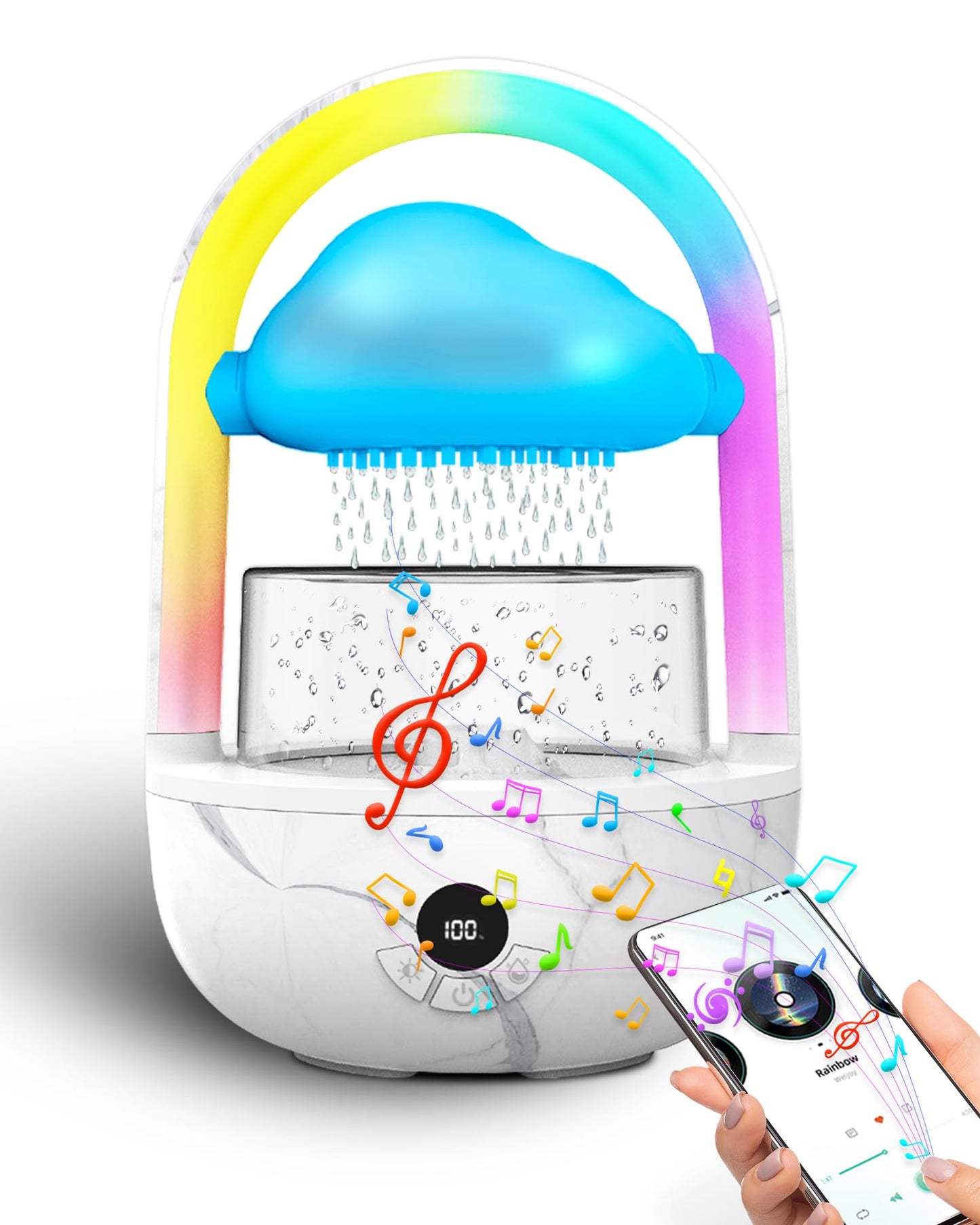 Weljoy Aromatherapy Essential Oil Diffuser Rainbow Rain Cloud Micro Humidifier Water Drip Mushroom Diffuser with Running Lights Rain Sounds for Sleeping-Tabletop Water Fountain&Night Light