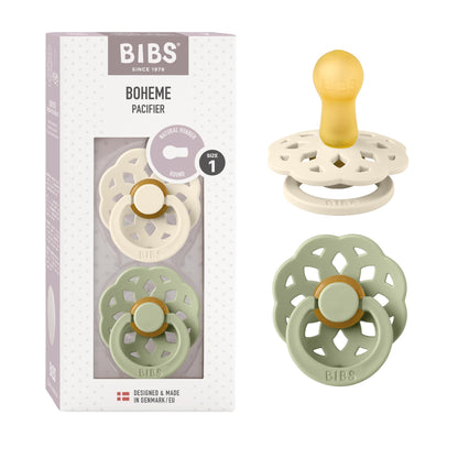 BIBS Pacifiers - Boheme Collection | BPA-Free Baby Pacifier | Made in Denmark | Set of 2 Ivory/Blossom Color Premium Soothers | Size 0-6 Months