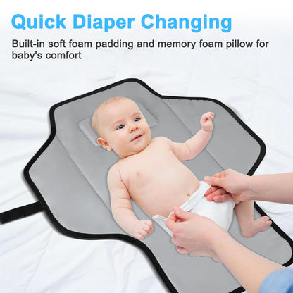 Baby Portable Changing Pad Travel - Waterproof Compact Diaper Changing Mat with Built-in Pillow - Lightweight & Foldable Changing Station, Newborn Shower Gifts