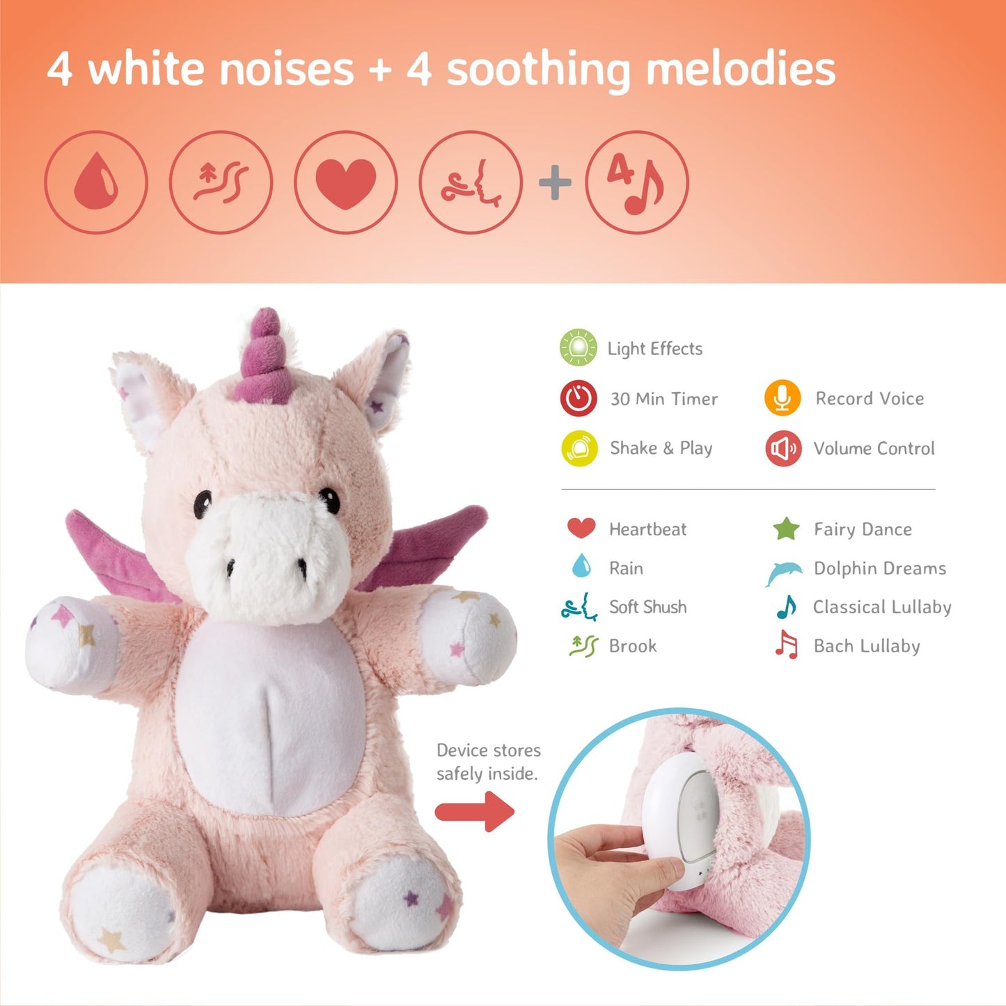 Cloud b Sound Machine with White Noise Soothing Sounds | Cuddly Stuffed Animal & Nomadic Nightlight | Record Parent Voice | Adjustable Settings & Auto-Shutoff | LoveLight™ Buddies - Drake The Dragon™
