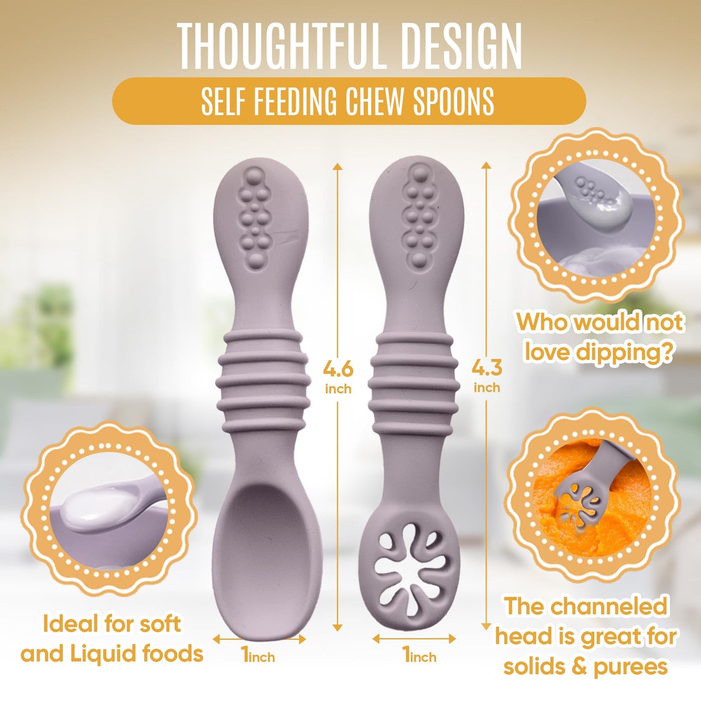 4pc Silicone Baby Spoons Self Feeding Baby Utensils 6-12 Months - 3 Baby Spoon - 1 Baby Fork - Toddler Cutlery Set - BPA Free, Dishwasher Safe, Baby Eating Essentials (Light pink/Army Green)