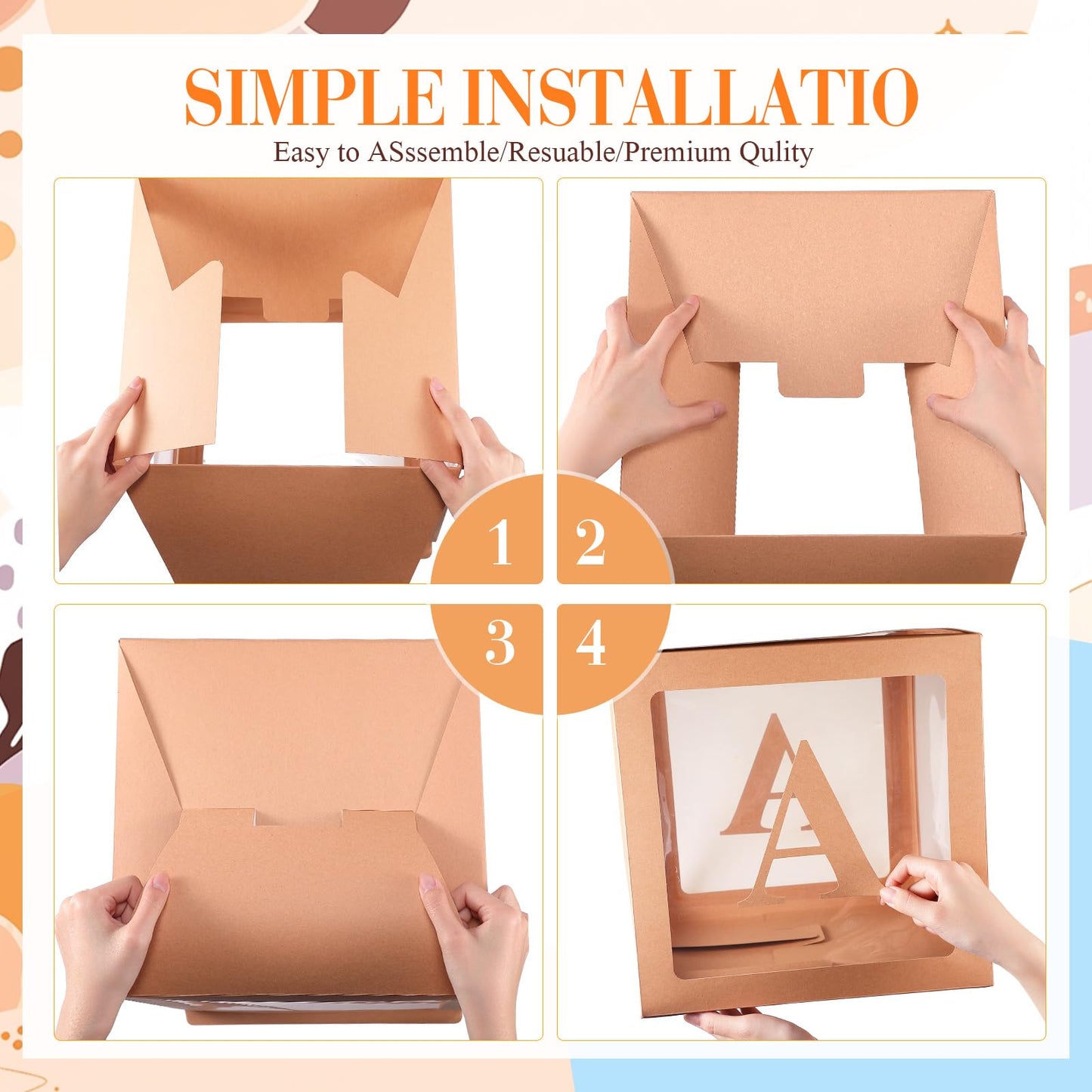 Zhanmai Baby Boxes for Bear Baby Shower Decoration with 4 Letters 36 Balloons 4pcs Transparent Clear Balloon Box Blocks for Boy Girl Balloon Boxes Gender Reveal Party Favors (Brown, Apricot, Blue)