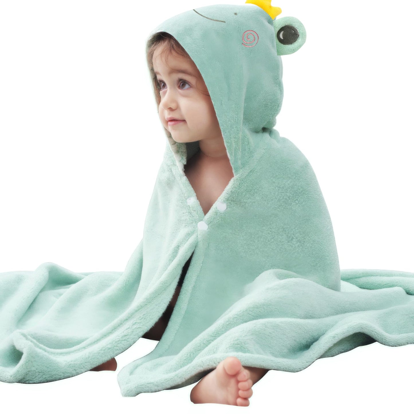 Toddler Hooded Bath Towel 27.5" X 55" Baby Towels with Hood Frog Soft Absorbent Toddler Towel Poncho Baby Hooded Blanket for Boys Girls